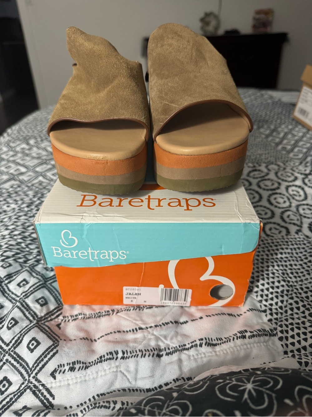 BareTraps Tan Suede Open-Toe Platform Mules